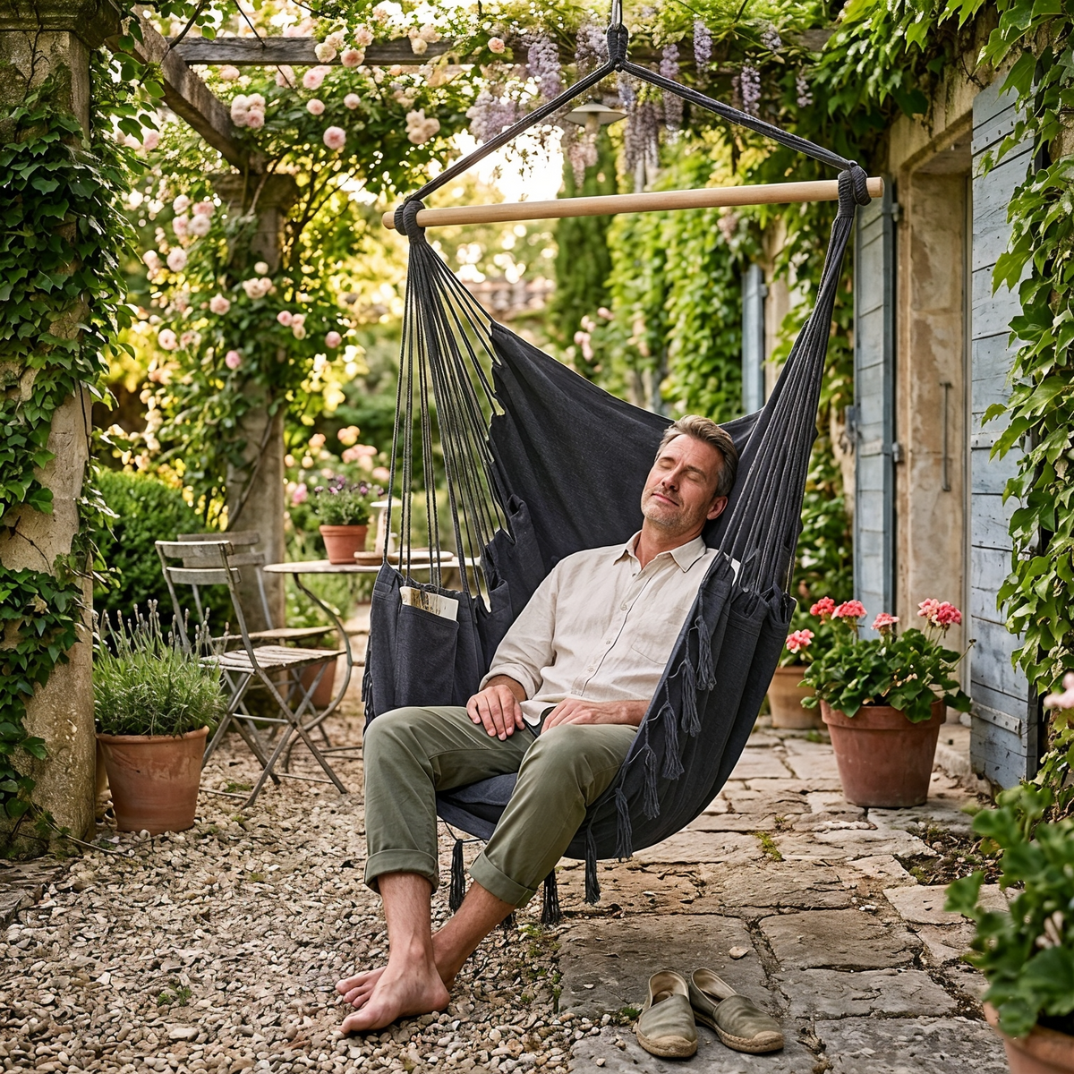 Fauteuil suspendu en macramé | Bohème