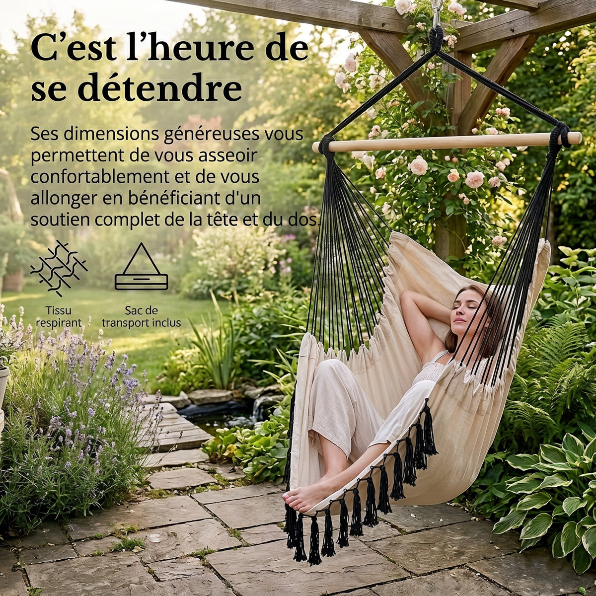 Fauteuil suspendu en macramé | Bohème