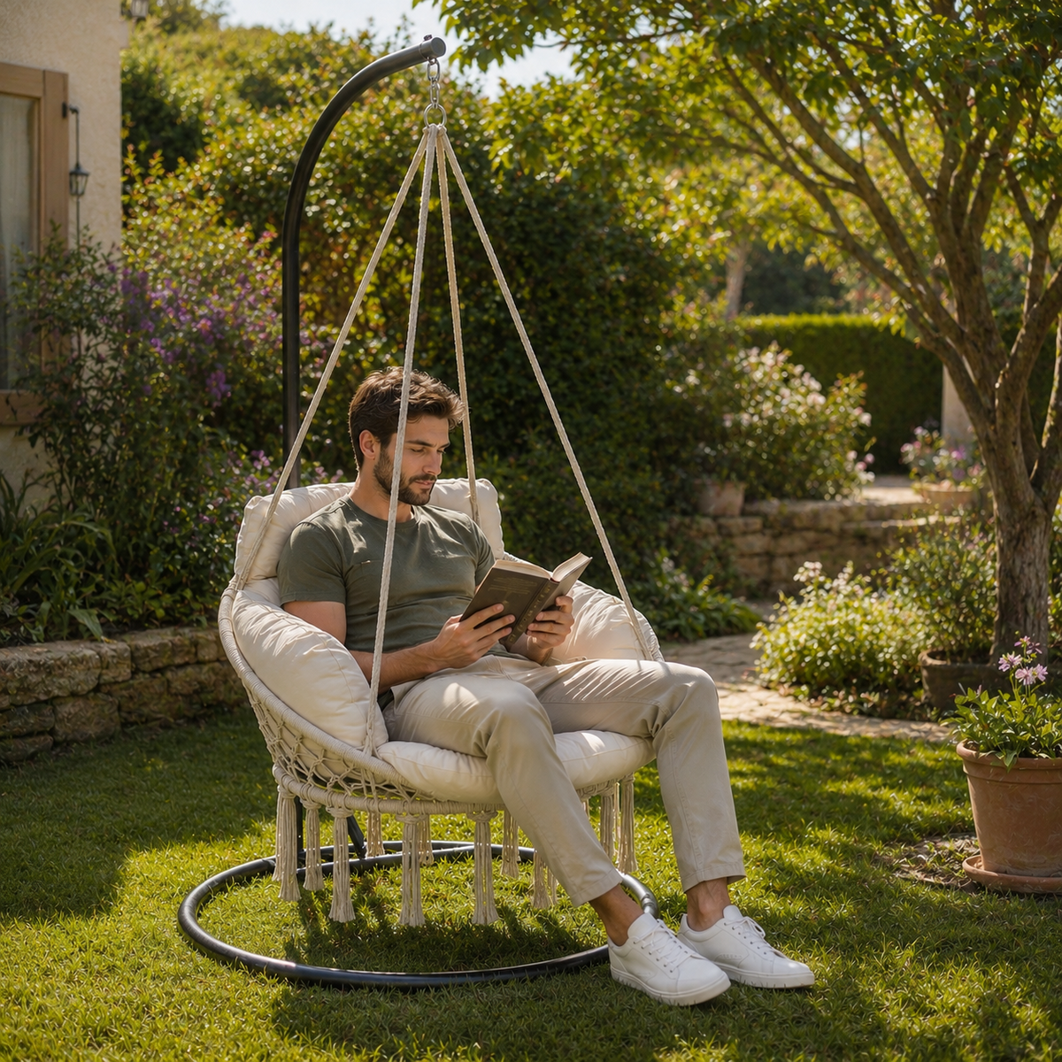 Fauteuil suspendu à franges | Evora