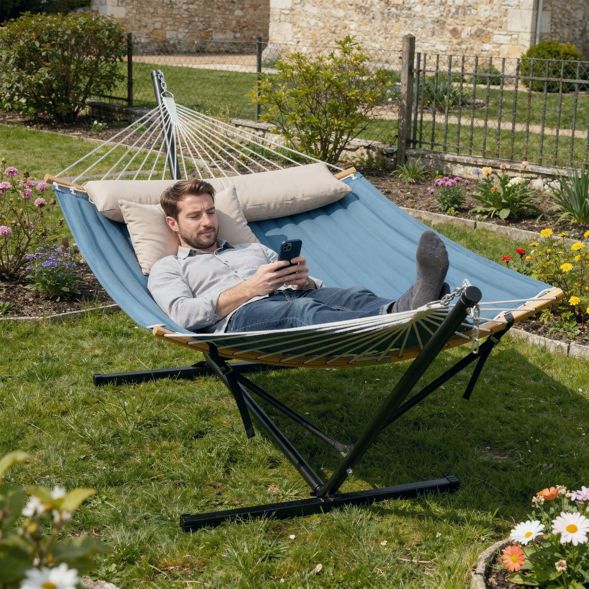 Hamac de jardin sur pied 2 places | Atlas