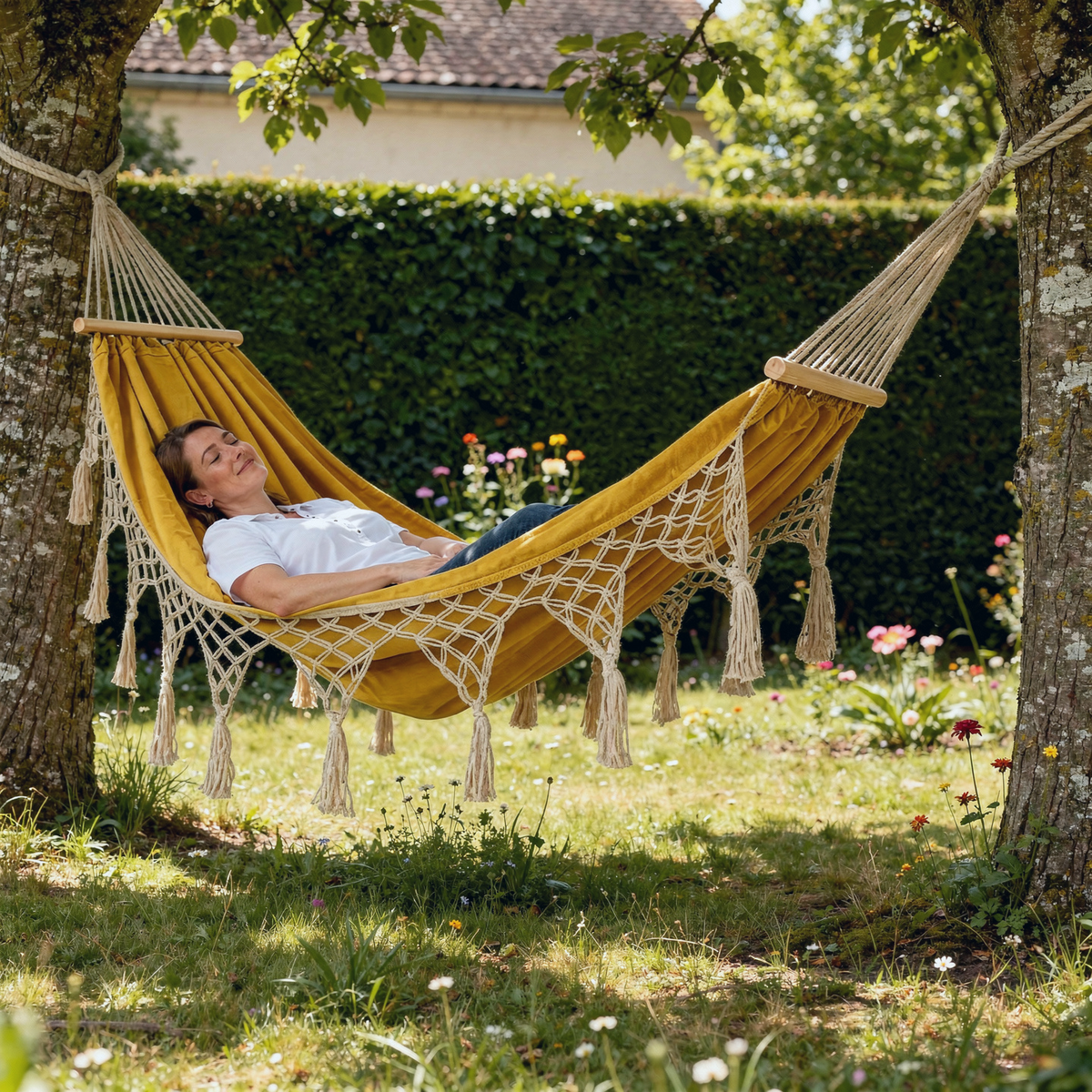 Hamac suspendu Jaune en macramé | Bohème