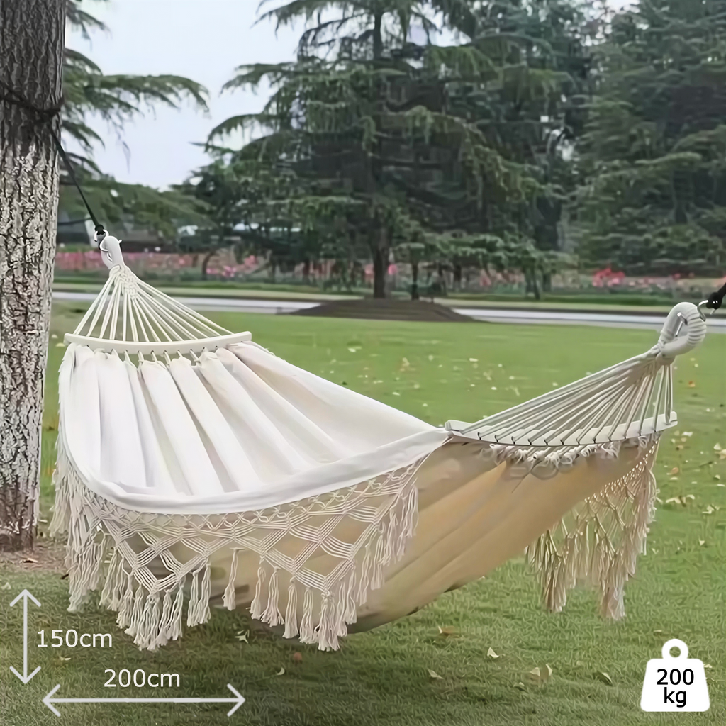 Hamac suspendu beige en macramé 2 personnes | Bohème
