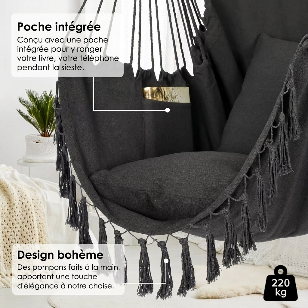 Fauteuil suspendu en macramé | Bohème