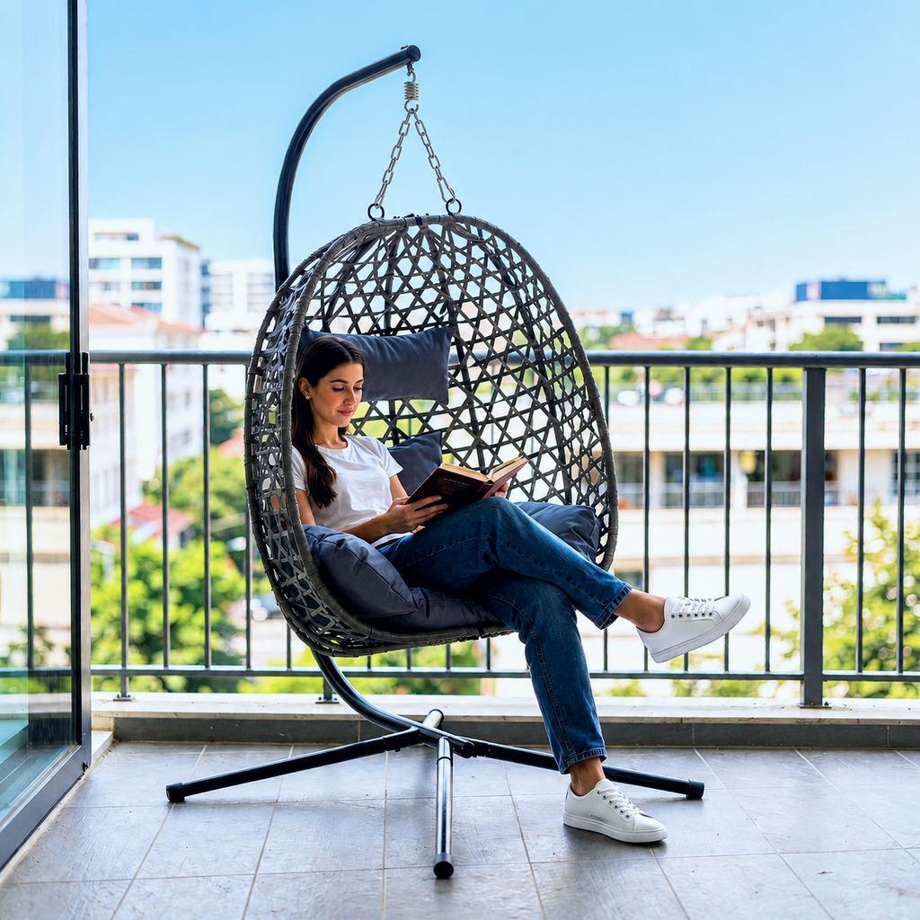 Fauteuil suspendu tréssé - sur pied | Dana
