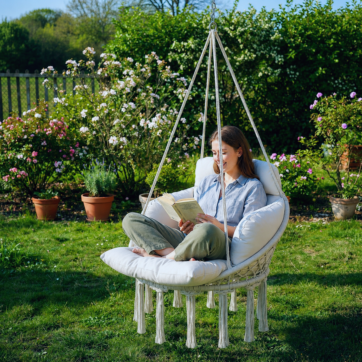 Fauteuil suspendu à franges | Evora