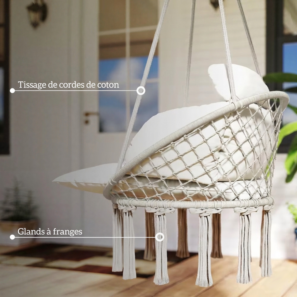 Fauteuil suspendu à franges | Evora
