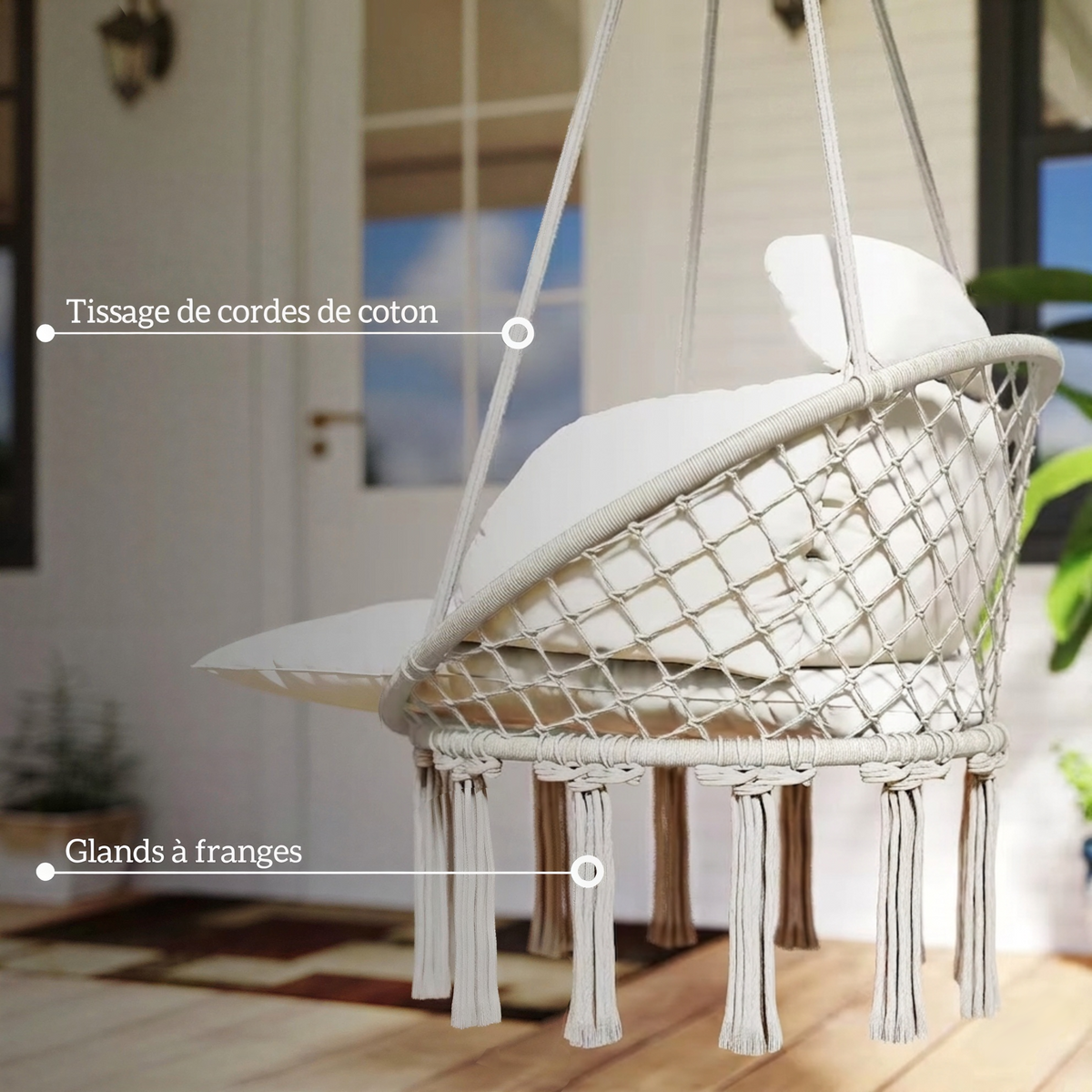 Fauteuil suspendu à franges | Evora